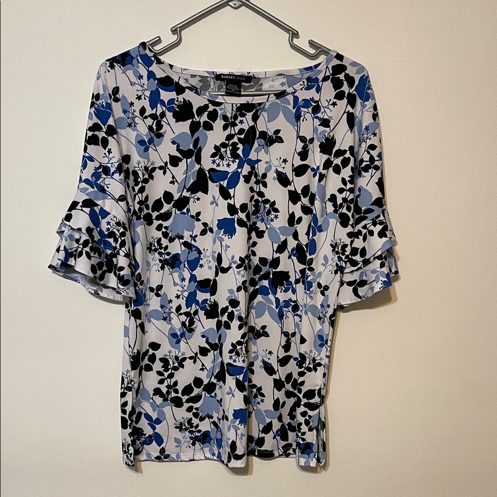 Robert Louis Floral Blouse - Blue and Black